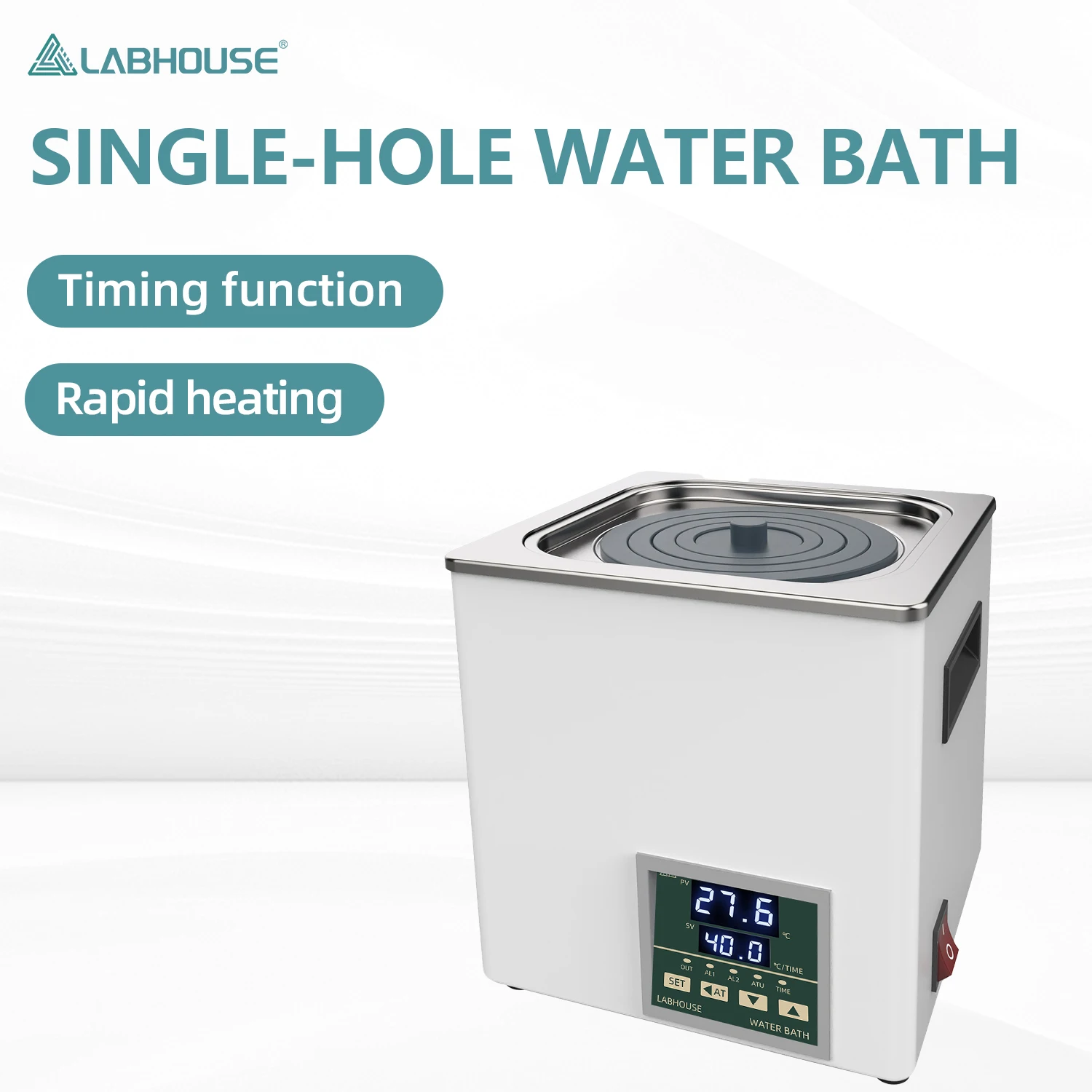 LABHOUSE LWB100-1 Digital Lab Water Bath, 3L Heating Device Thermostatic Laboratory Water Heater, Stainless Steel Liner, 1 Opening, for Lab Heating & Incubation