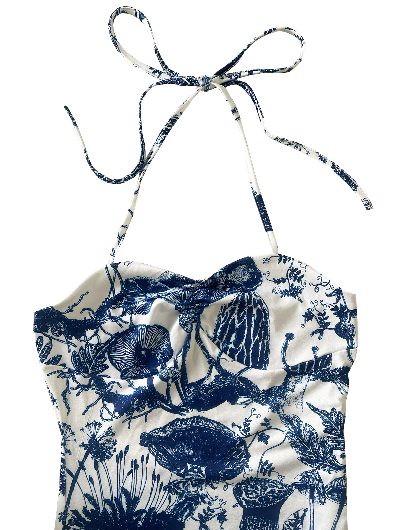 Minivestido de moda de otoño con correa envolvente en el pecho con abertura alta y estampado de setas y margaritas pequeñas bodycon para mujer de longitud corta