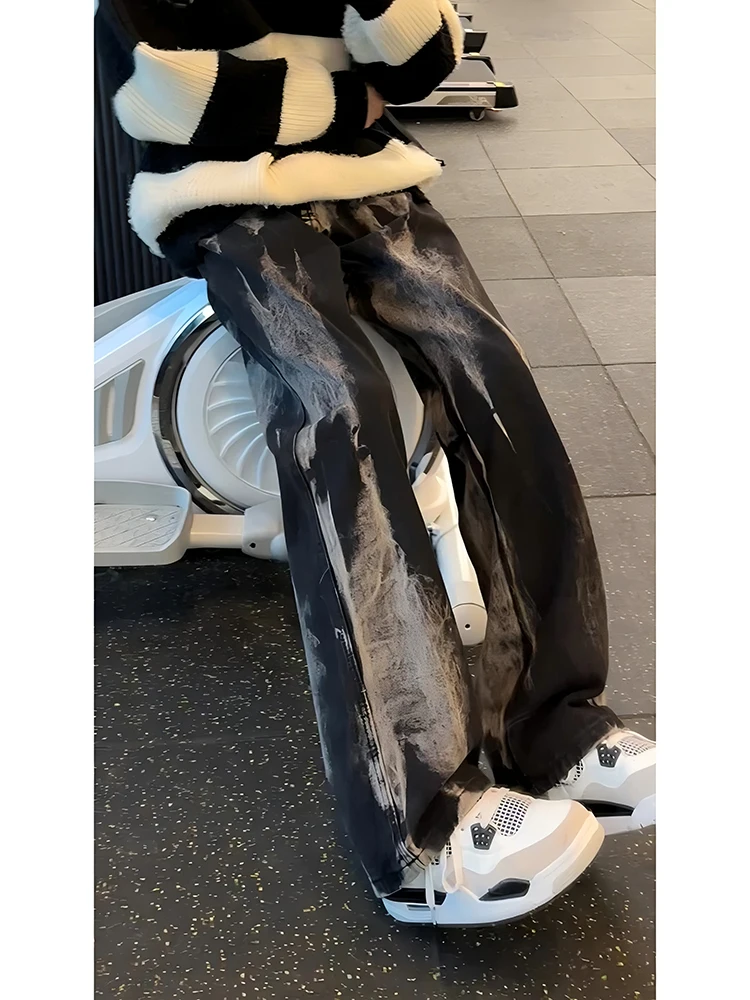 

Retro American Tie Dye Men's Jeans High Waist Long Leggings Trendy And Haome Workwear Cotton Polyester Blend Winter Wear