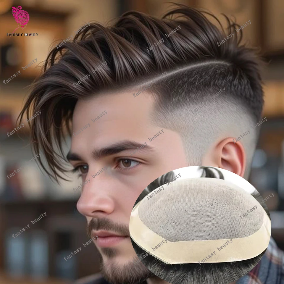 بني غامق # 2 متموجة/مستقيمة فائقة التحمل ومريحة أحادية NPU للرجال نظام الشعر البشري الاصطناعي الشعرية الذكور أصلع هيربيسي