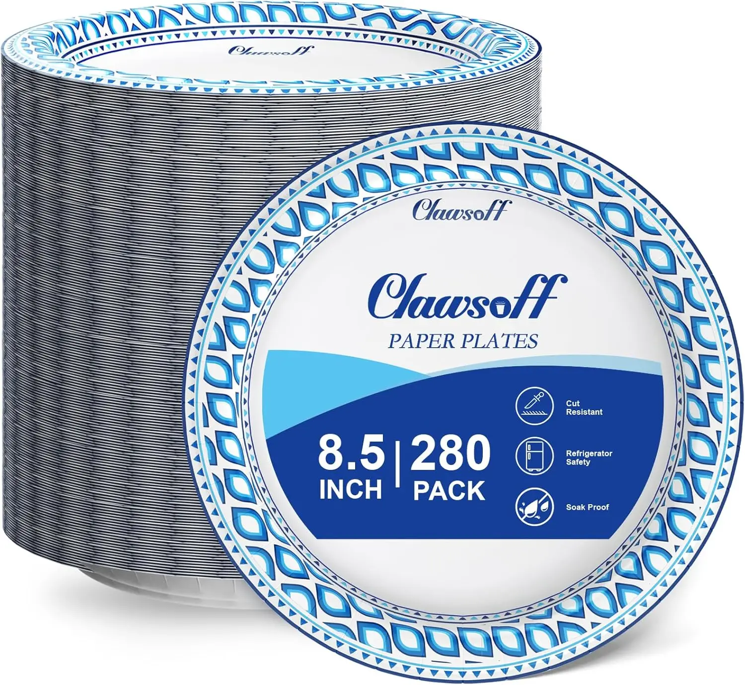 

8.5 Inch Paper Plates Bulk 280 Count, Cut Proof Heavy Duty Paper Plates, Soak Proof Dessert Plate
