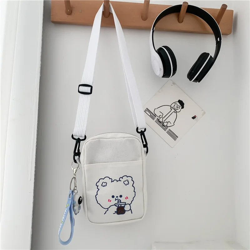 New Canvas Women'S Bag Fashion Simple Bear Mobile Phone Bag Korean Version Of The Literary Single Shoulder Crossbody Women Bag