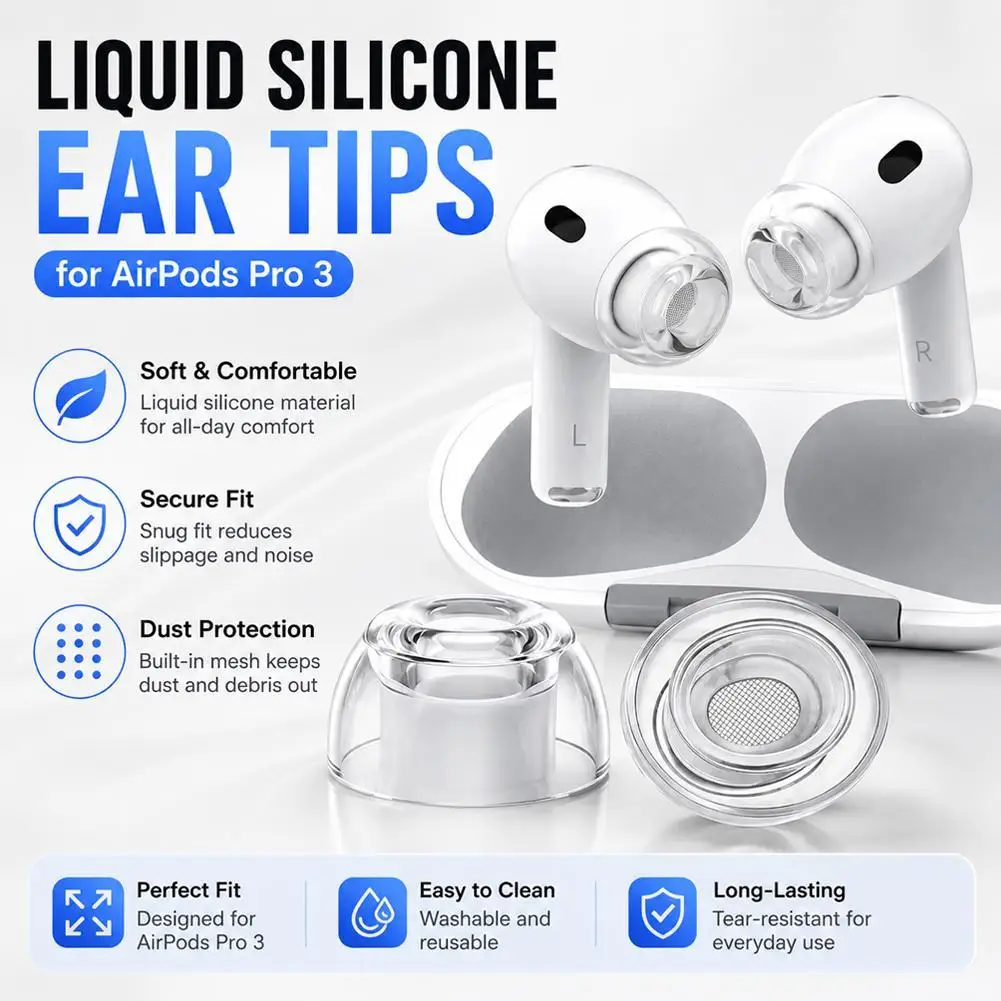 1 Pair Replacement Silicone Ear Tips for Wireless Earbuds Soft Anti-Slip Earbuds Tips Earpads Buds Cover Accessories Comfort Fit