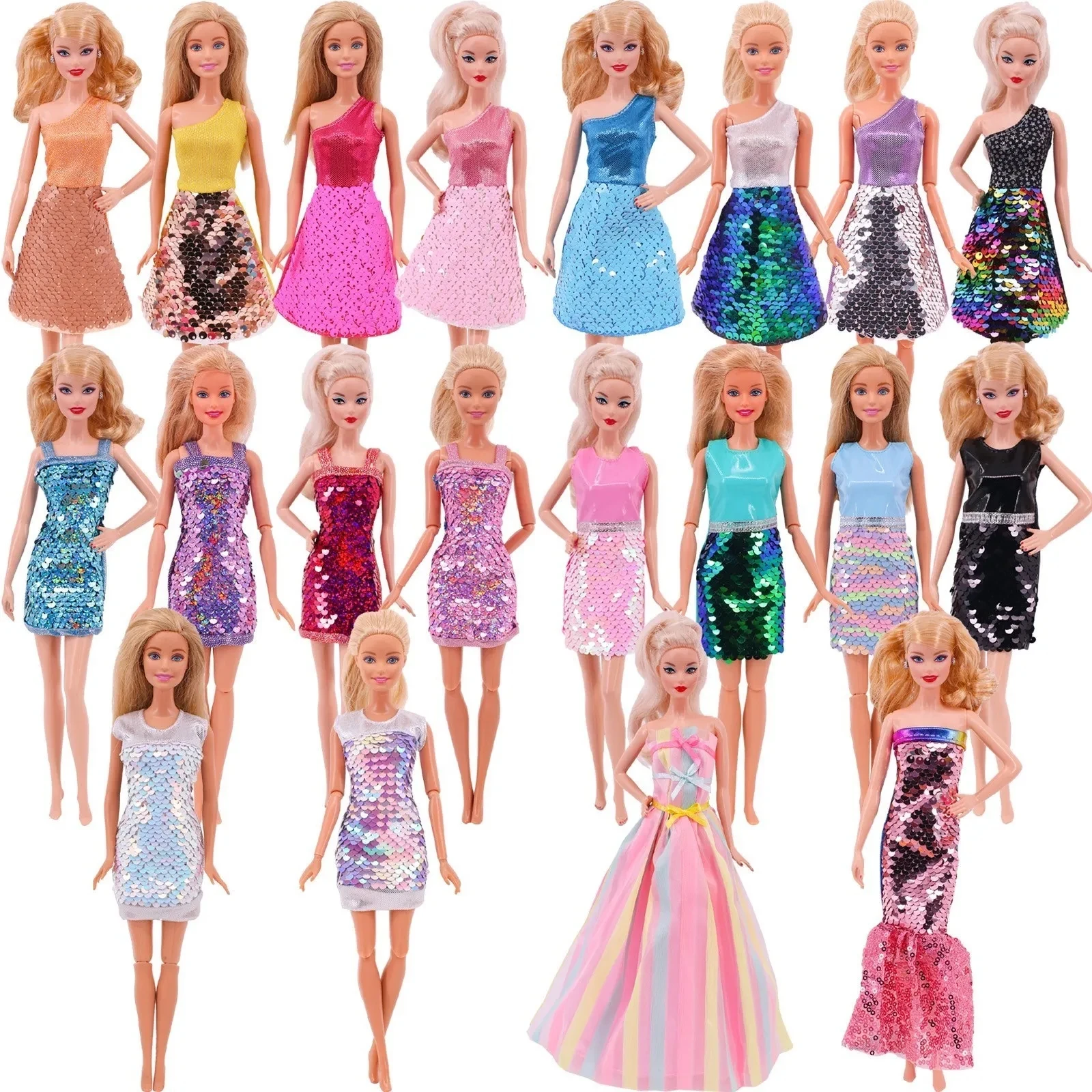 Fashion New Barbies Doll Clothes Evening Dress Sequin Skirt Suitable For 11.5inch Barbies Doll Cocktail Daily Casual Clothes Toy