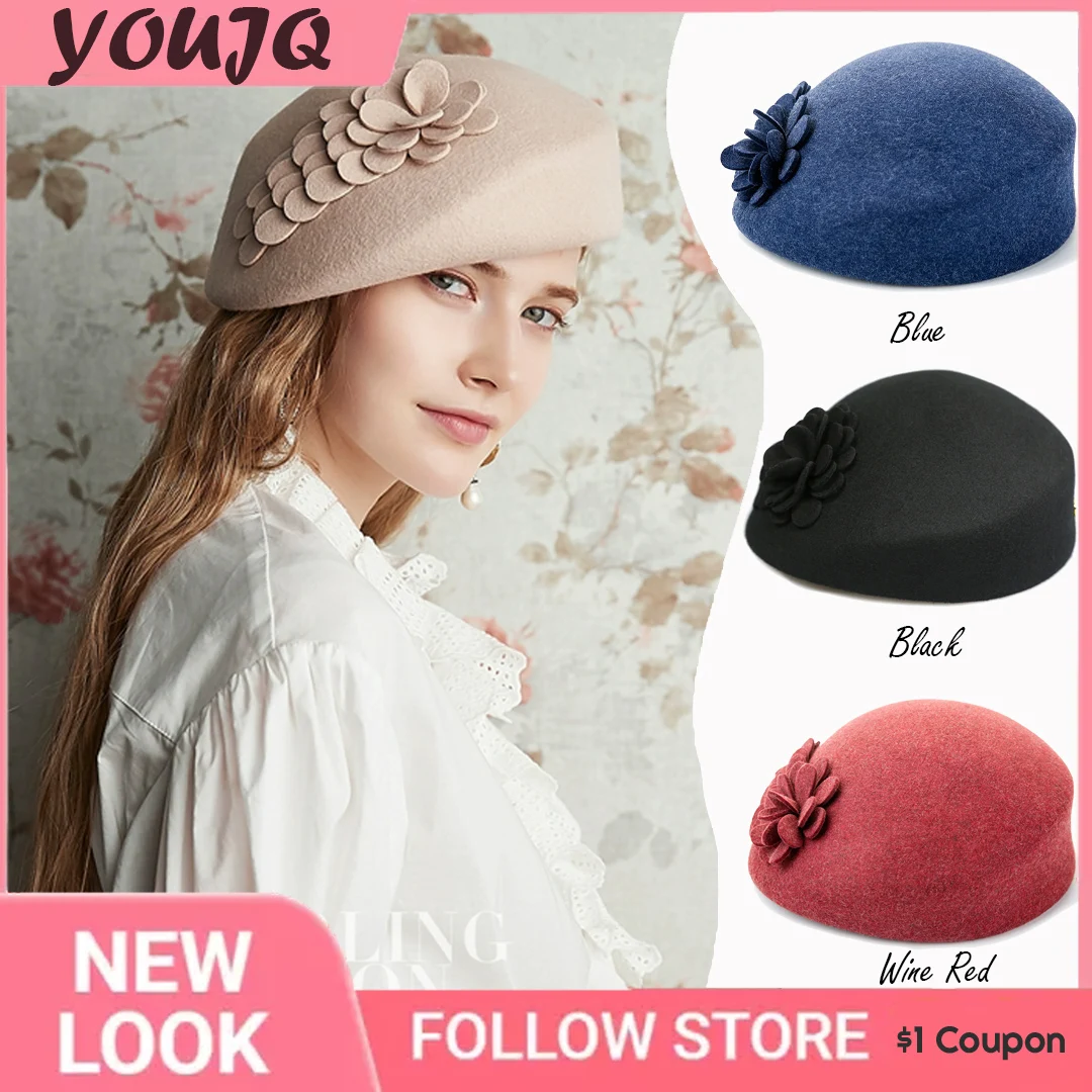 

100% Australian Wool Felt Berets Ladies Artist Beret Hats for Women Elegant Cap Floral Caps Boina Feminino Hat Chapeau Homme