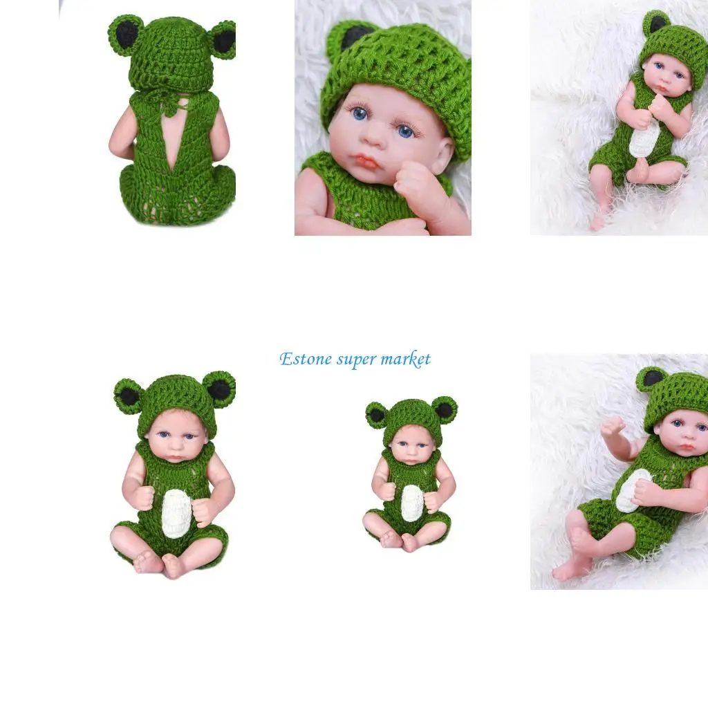 

090B 26cm Mini Baby Girl Blue Eyes Green Pajamas Soft Vinyl Silicone Toddler Babies Accompany Toy