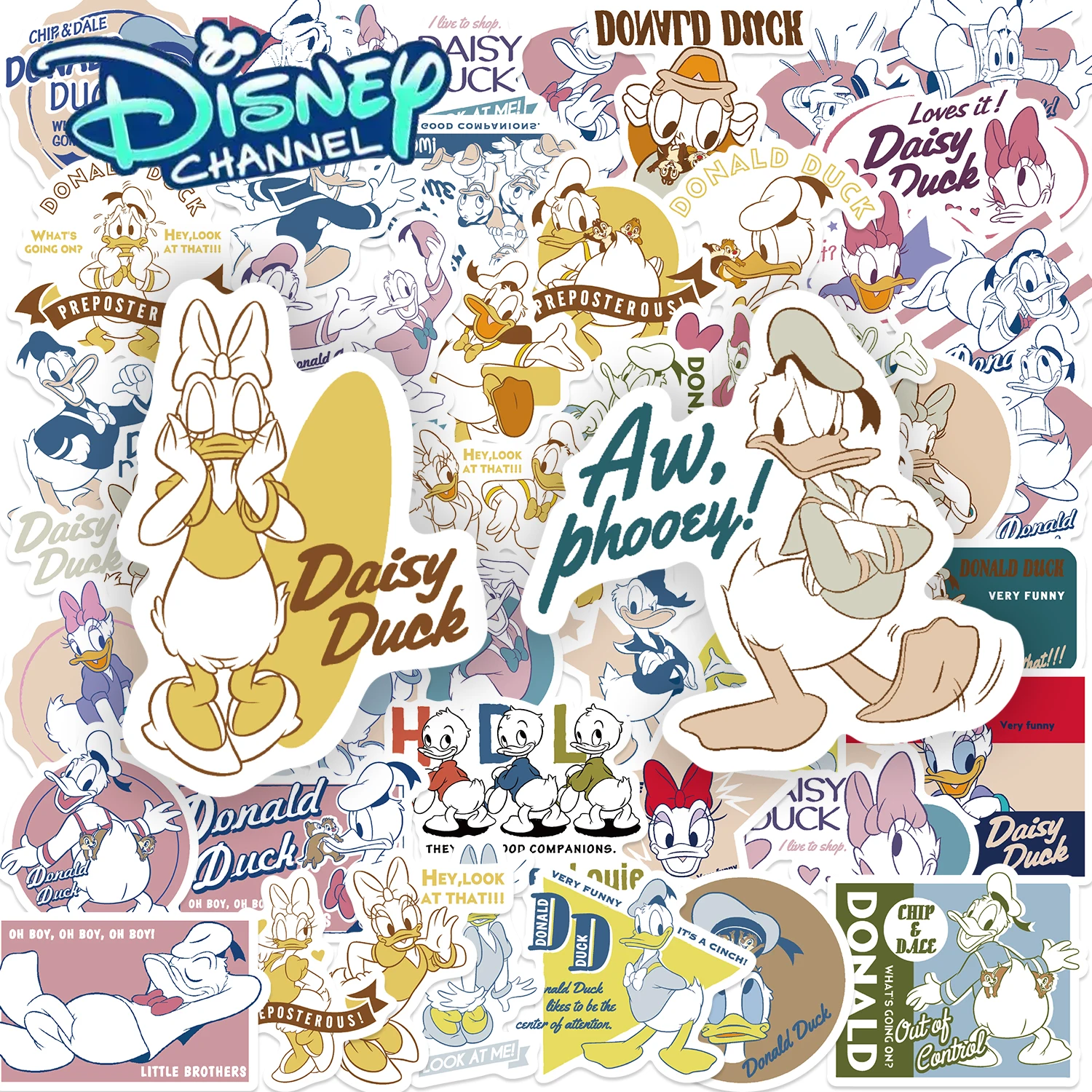 50 قطعة من ملصقات ديزني دونالد داك 2، والمذكرات، والكمبيوتر المحمول، والأمتعة، وملصقات كرتونية لألواح التزلج، وديكور هدايا ممتع وكلاسيكي
