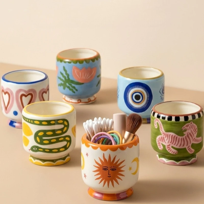 Hand-painted Ceramic Storage Jar Retro Style Devil Eye Design Trendy Ornament Creative Storage Jar Home Decoration