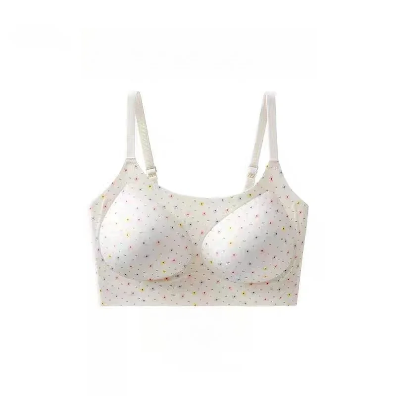 Stretchy Everyday Ladies' Floral Seamless Soft Bra Underwear Wireless Pull-on Gathered Cup Comfort Fit for Teen & Young Girls