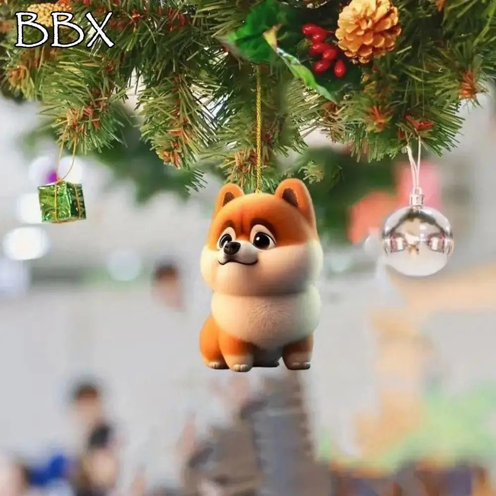 

2D Dog Christmas Tree Hanging Pendants Cartoon Acrylic Cartoon Dog Car Pendant Hanging Decorative Xmas Tree Dog Ornament