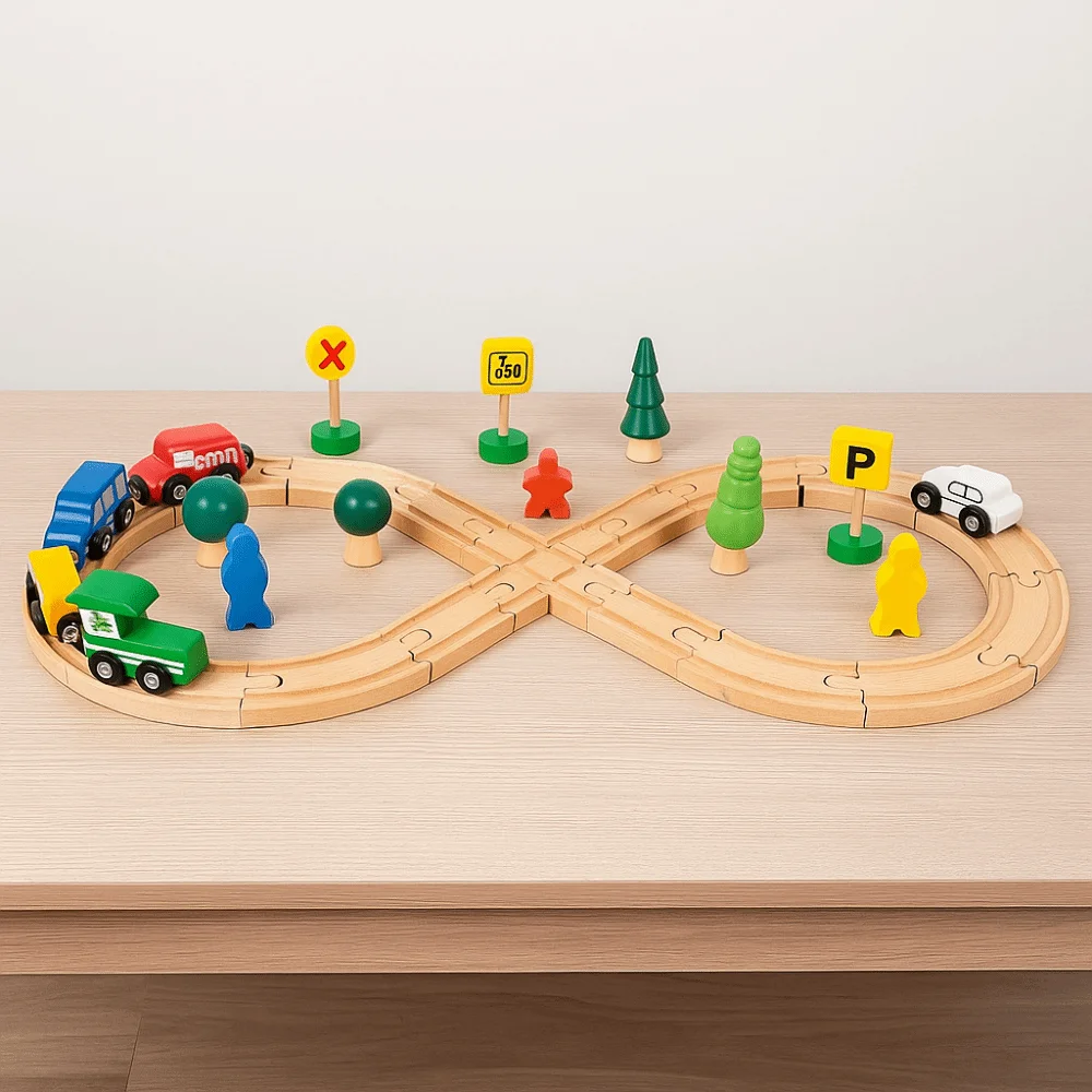 8-shaped Children Wooden Train Rail DIY Assembly Early Education Thinking Training Track Train Toy Splicing Multifunctional