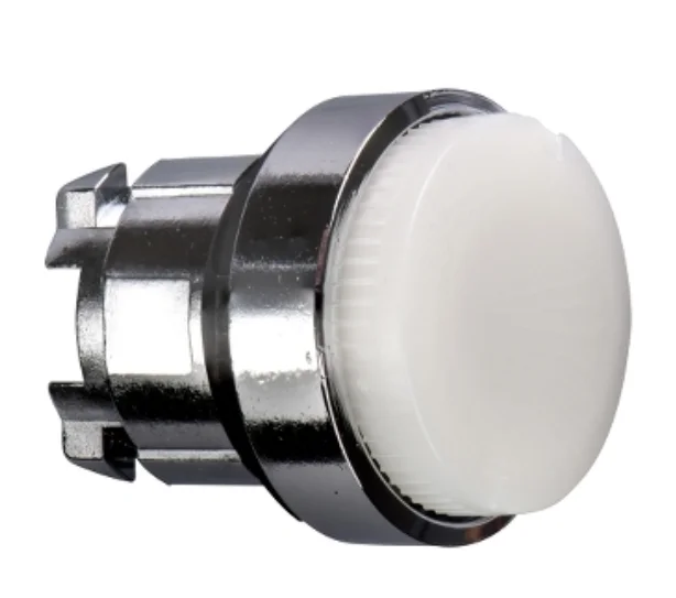 ZB4BW113 Head for illuminated push button, Harmony XB4, metal, white projecting, 22mm, universal LED, spring return, plain lens