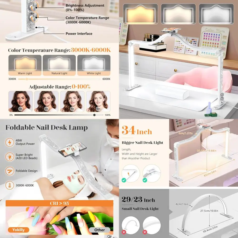 

Складная светодиодная лампа-полумесяц 34 LED - без теневых пятен, с плавной регулировкой яркости для салонов и маникюра