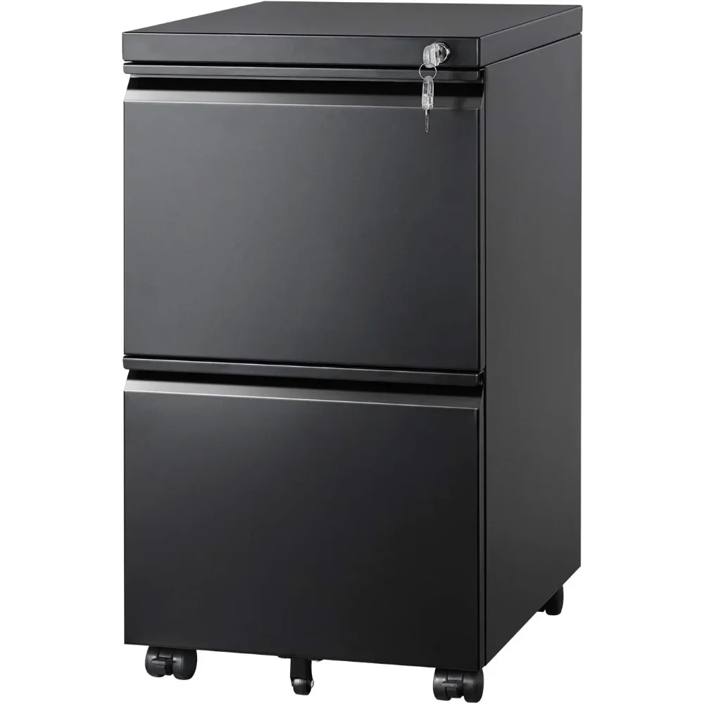 

Metal File Cabinet, Fully Assembled, Under Desk, Black, Lock, Fits Letter/Legal/A4 Size Files