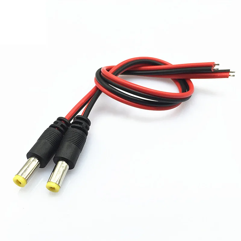 10 Pcs 30cm DC Power Pigtail Cable, 12V‑24V 5.5x2.1mm DC Male Plug Red Black Wire for Security Camera Central Power Supply