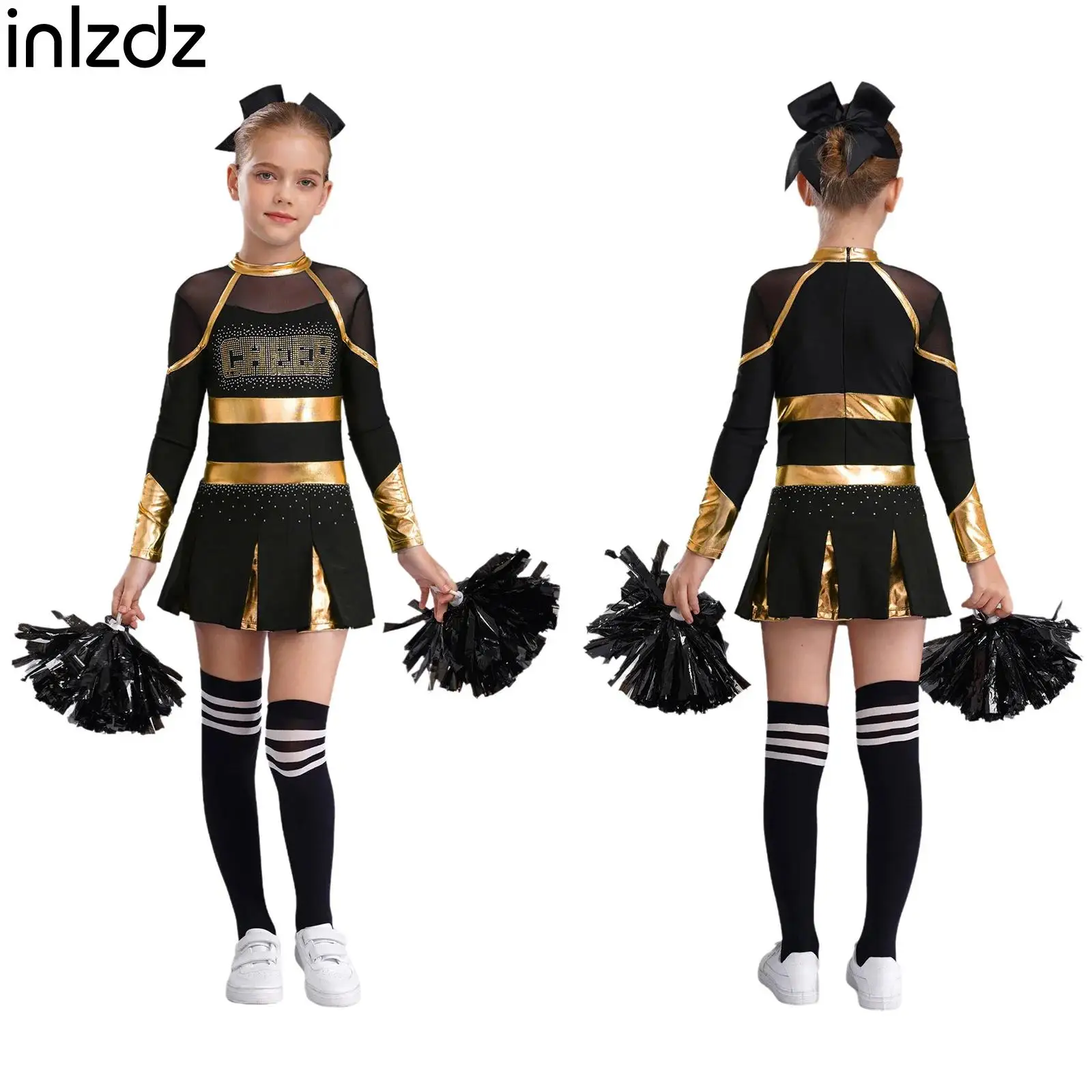 

Kids Cosplay Cheerleader Costume for Girls Sparkly Rhinestones Cheerleading Uniform Outfit for Halloween Birthday Party Costume