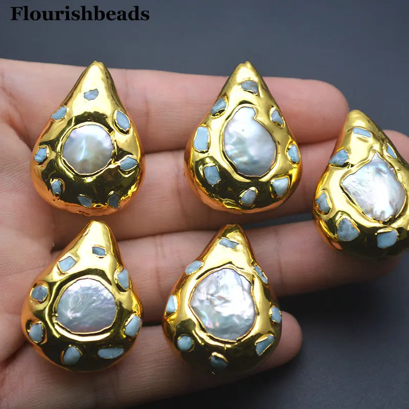 10pc Vergoldung Natürliche Weiße Herz Shell Pelar Kubische Herz Runde Form Perlen Für Halskette Armband Schmuck Machen