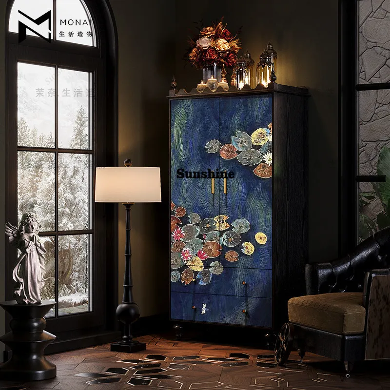 

French medieval solid wood wardrobe, living room sofa side drawer decorative cabinet