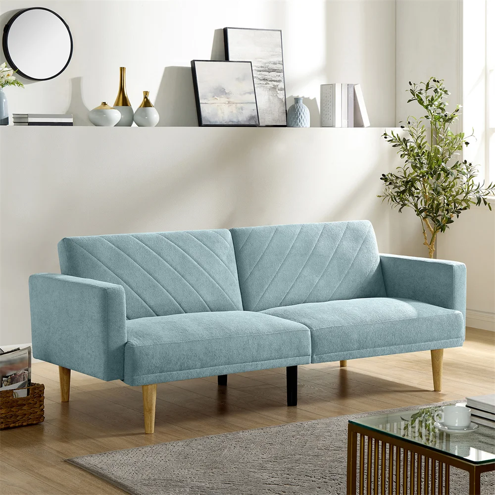 European Adjustable 2 Seat Futon Sofa Bench Sofa Bed Converted to Single Bed with Wooden Legs for Office