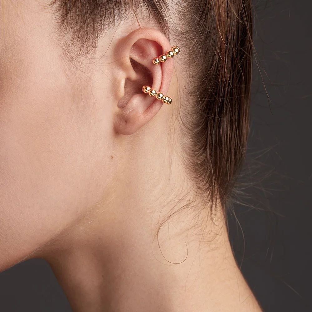 ENFASHION Beads Ear Cuff Gold Color Earrings For Women Stainless Steel Fashion Jewelry Fake Piercing Gift Pendientes E211302