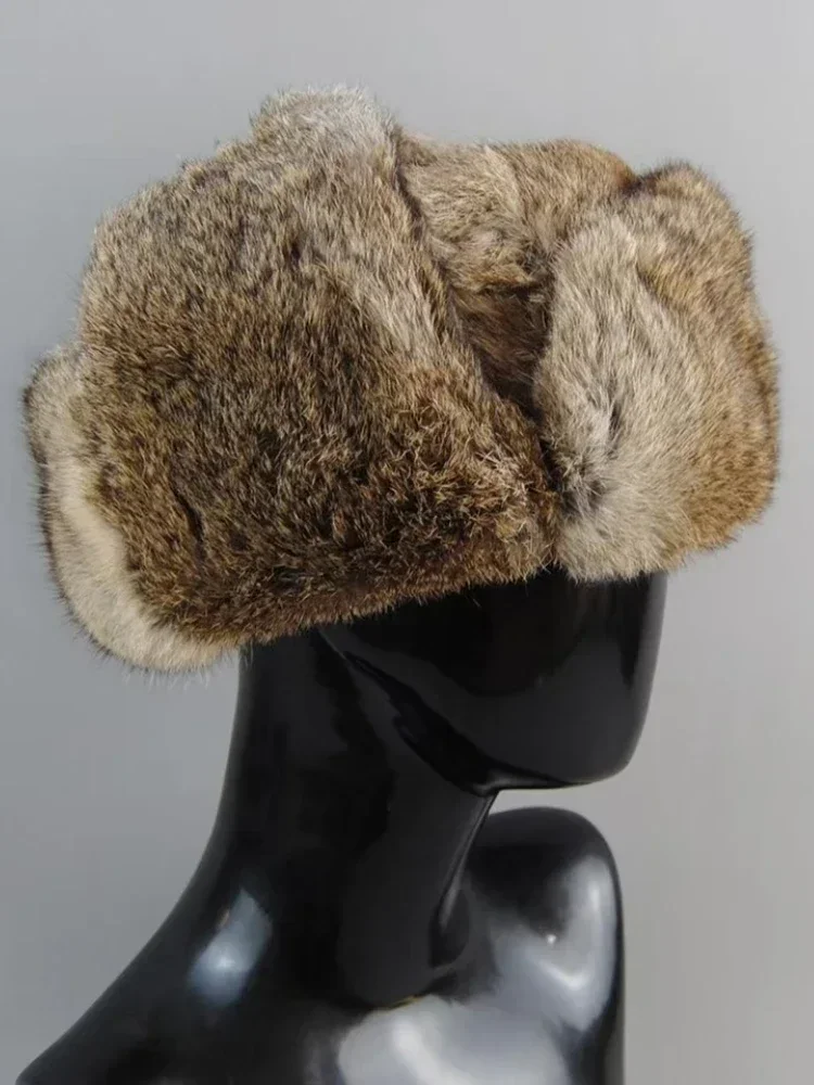 Кепка из кроличьего меха, мужская зимняя шапка-бомбер из натурального 100% меха, ветрозащитные теплые наушники, мужская плоская серая/черная русская шапка, приталенная Casquette