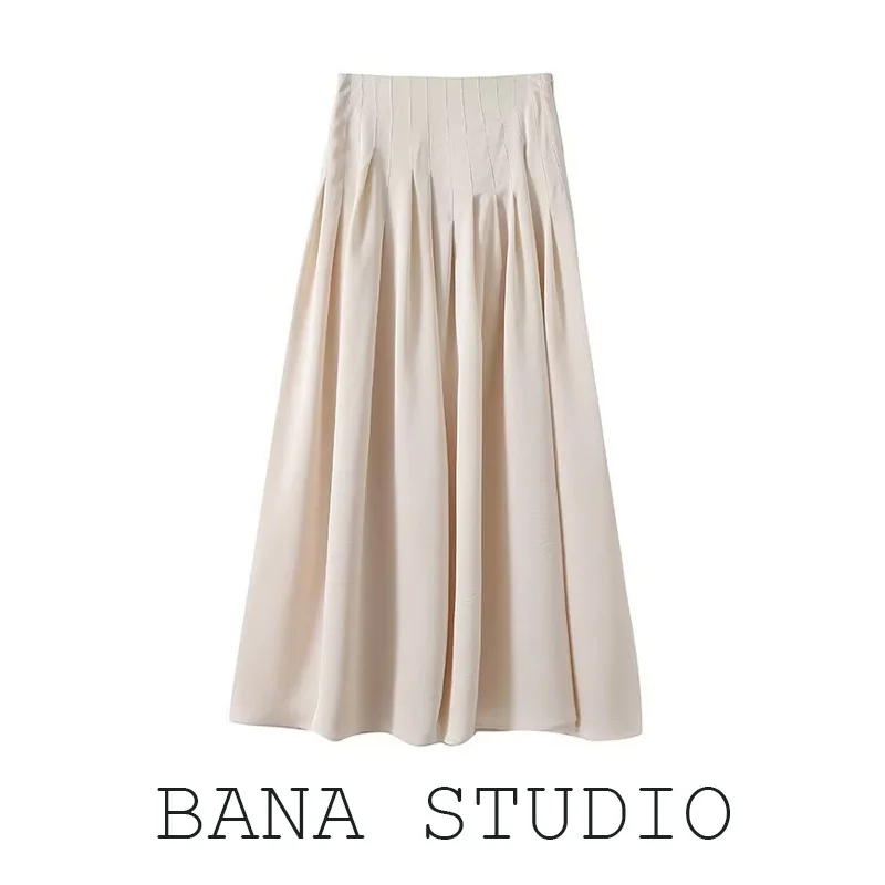 

Юбка женская BANA с высокой талией, плиссированная, из струящейся ткани, под атлас, длинная, А-силуэт, для офиса, элегантная