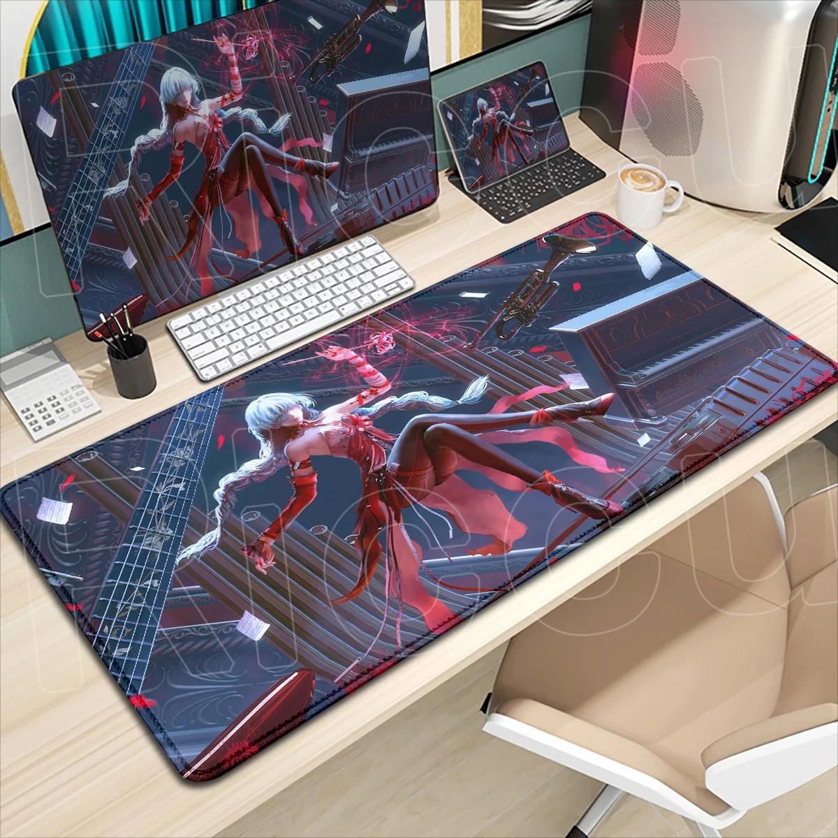 XXL großes kawaii Girl Wuthering Waves Mauspad, neue Rolle Phrolova, Tastaturmatte, rutschfeste Gummi-Schreibtischunterlage, Gummi-Gaming-Zubehör – Detail 9