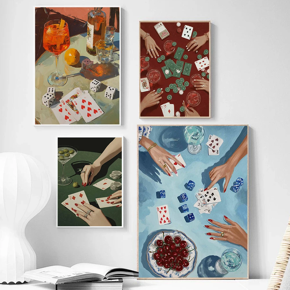Retro Dice Cards Board Game Posters Poker Night Martini Minimalism Modern Prints Canvas Wall Art Picture Home Living Room Decor