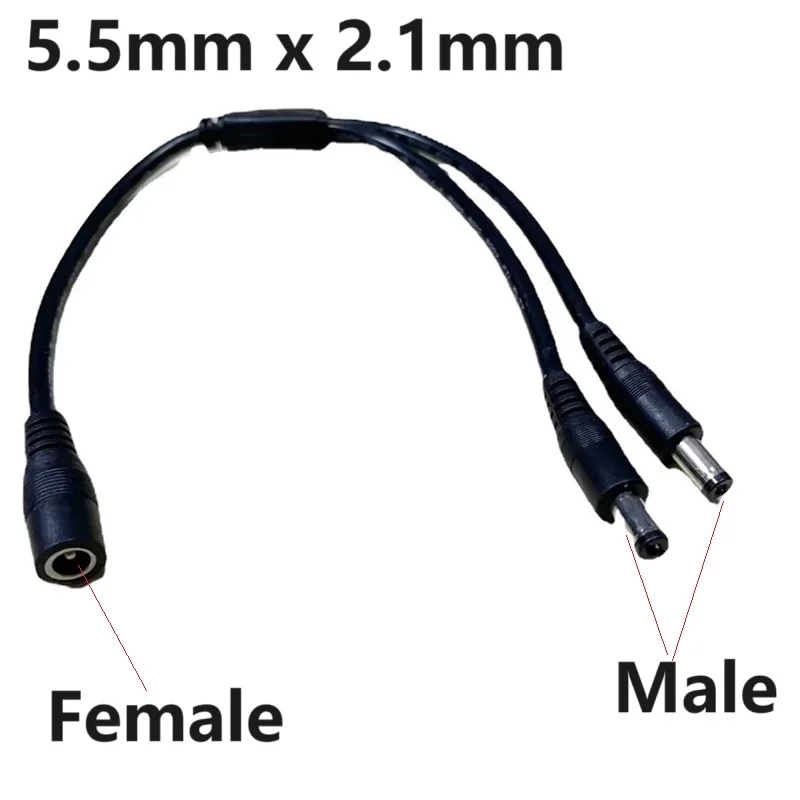 5.5mm*2.1mm 1 Female to 2 Male Connector Male to Female Plug DC Power Splitter Cable CCTV LED Strip Light Power Supply Adapter