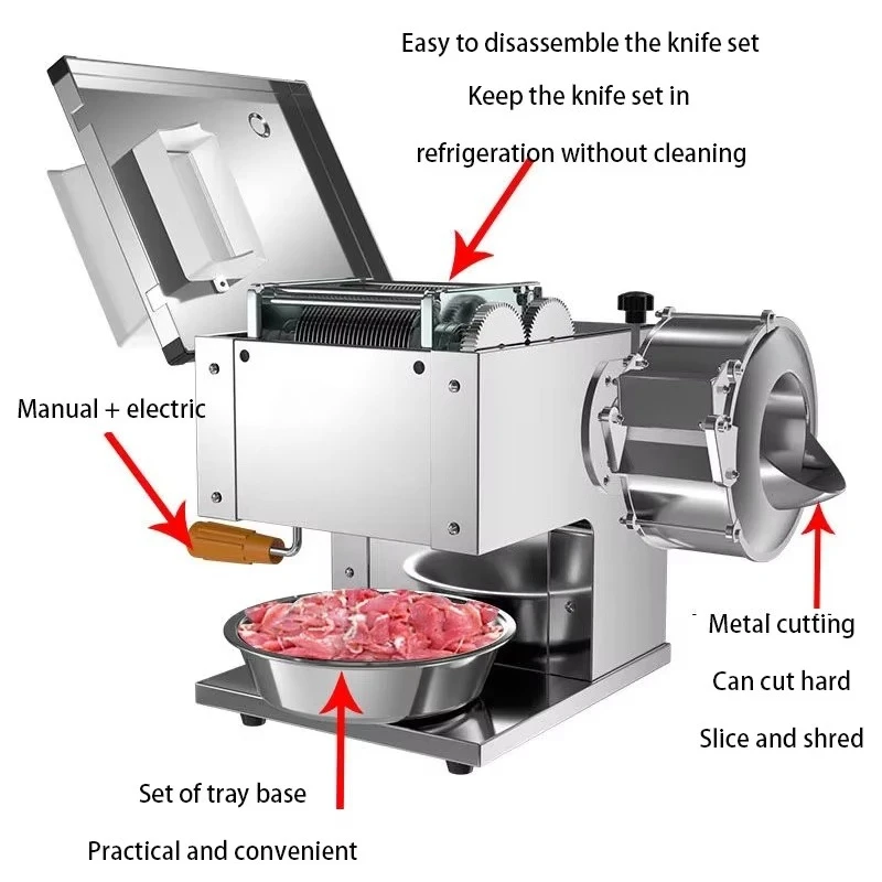 Multi-function Commercial Electric Meat Slicer, Cuts Fresh Beef, Mutton Slices/Strips and Vegetables Automatically