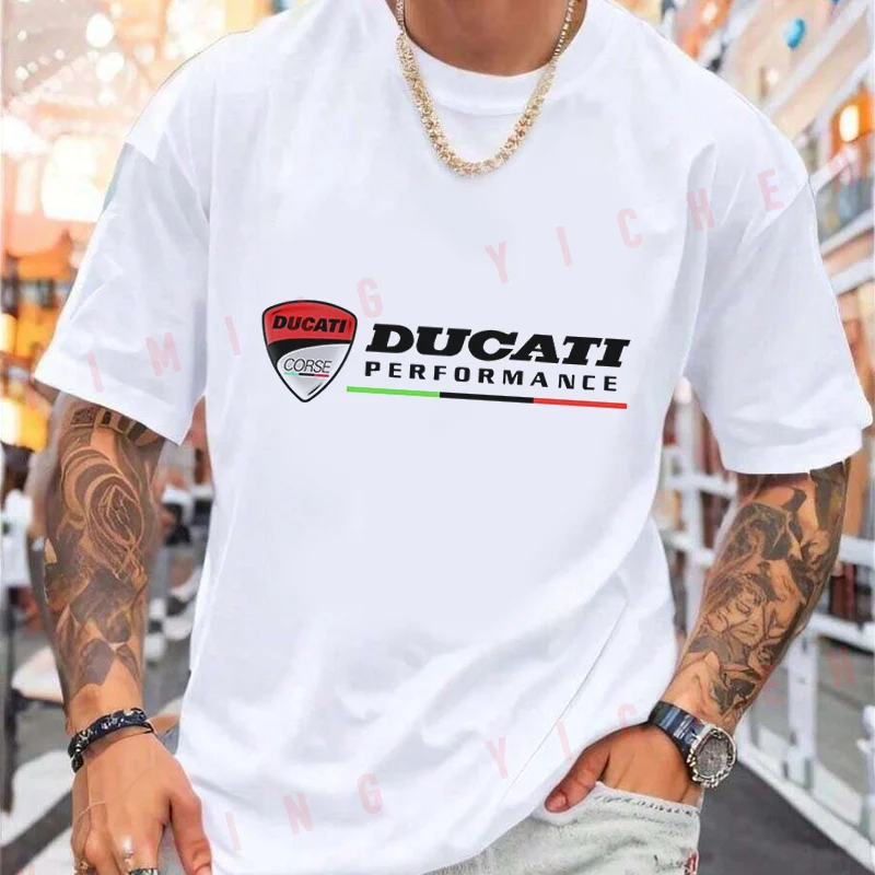 Motorcycle Ducati Corse-Performance Tshirts Men's Retro Moto Graphic Short Sleeve Round Neck T-shirt Summer Casual Tops Tee 2026