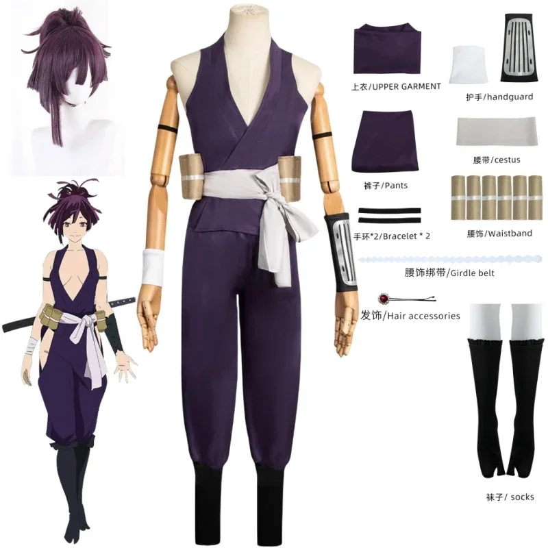 

Anime Jigokuraku Yuzuriha Cosplay Costume Hells Paradise Cosplay Wig Kunoichi Outfit Fox Sumire Purple Uniform Halloween
