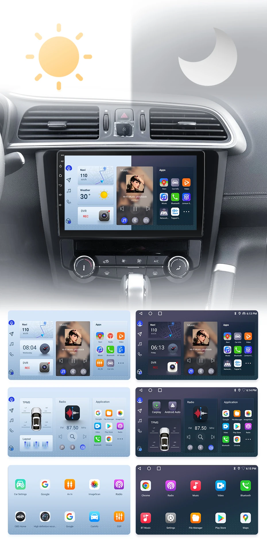 Junsun Wireless Carplay Android Auto Autoradio für Renault Kadjar 2015-2019 GPS Multimedia 2 Din – Detail 7