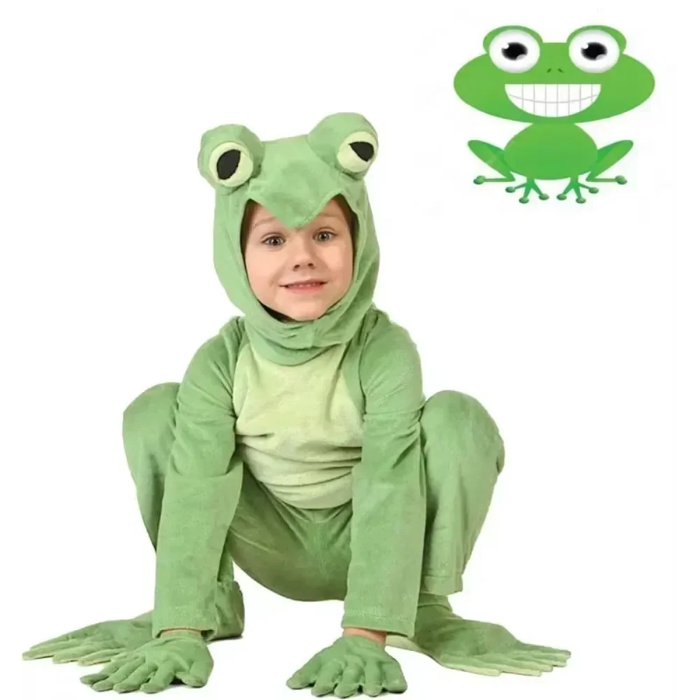 Fantasy Halloween Animals Frog Cosplay Costumes for Adults Kids Families Cos Clothing Parent-child Frogs Cosplay Wear Jumpsuits