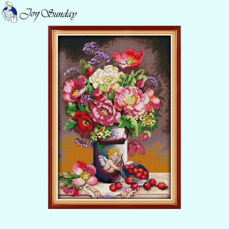 Joy Sunday Pittura a olio Modello floreale Serie Kit punto croce 14ct 11ct Conteggio tela stampata Ricamo Decorazioni per la casa fai da te