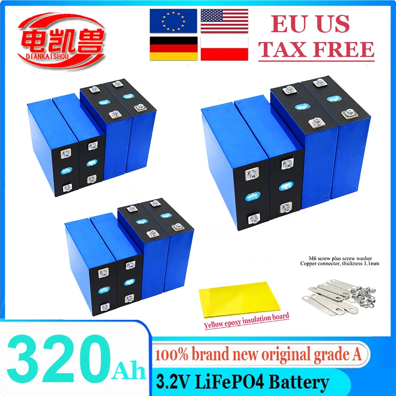 

New 3.2V 310Ah 320Ah Lifepo4 Rechargeable battery 3C High power DIY12v 4S 24v Electric car Solar RV Inverter Lithium Iron Cells