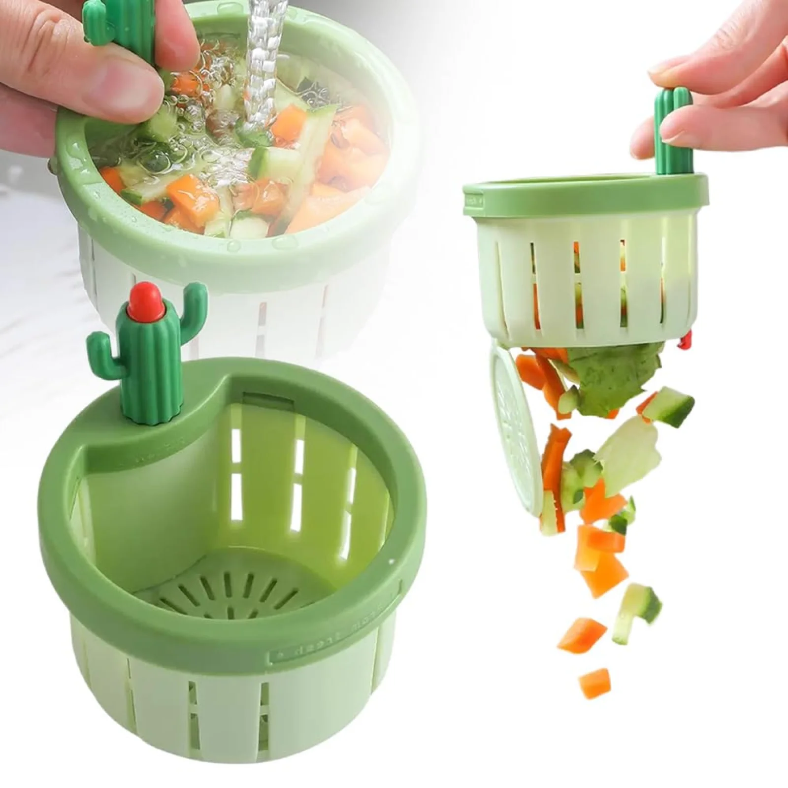 Cactus Kitchen Sink Drain Strainer, Cactus Sink Strainer Press Automatic Dumping Basket, Multi-Functional Sink Draining Basket