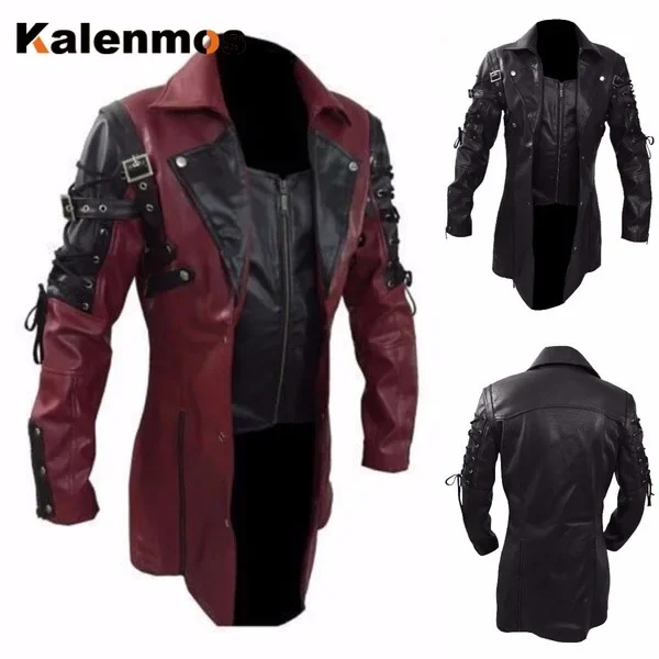 Cappotto Punk uomo ecopelle PU Trench giacca medievale Goth primavera autunno Top Streetwear Vintage Gothic Moto Biker Outwear Abrigos