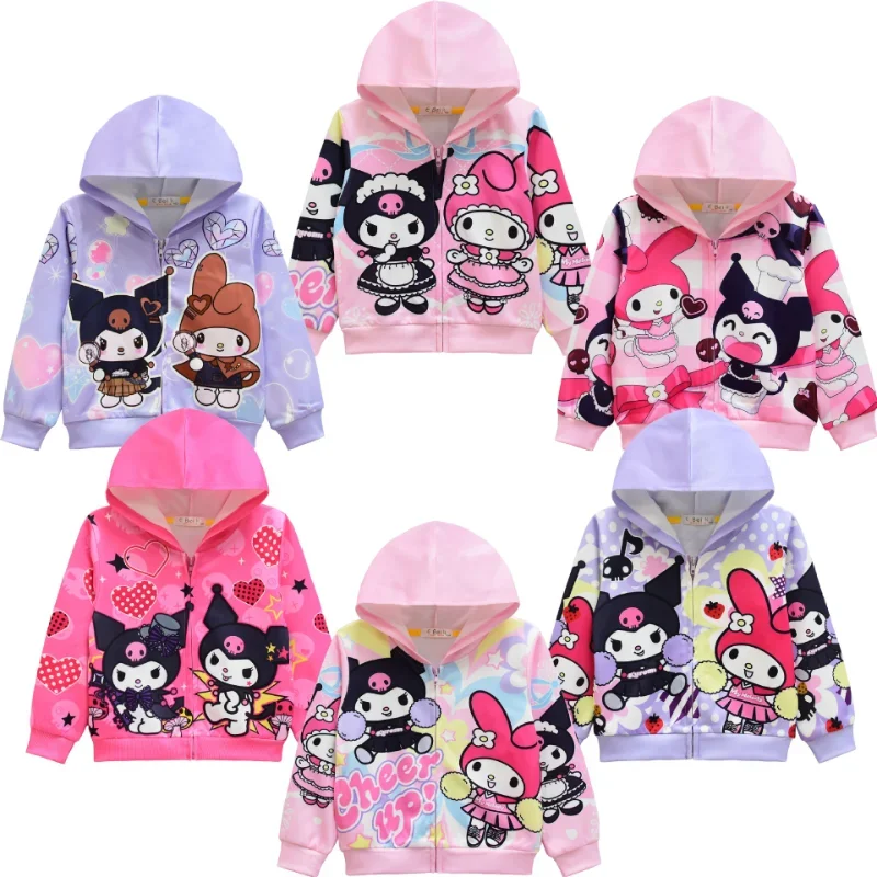 Ropa de primavera y otoño para niños, sudaderas con capucha Kuromi de dibujos animados para niñas, sudaderas Kawaii, abrigo deportivo, chaqueta bonita para niñas con capucha de 110-150cm