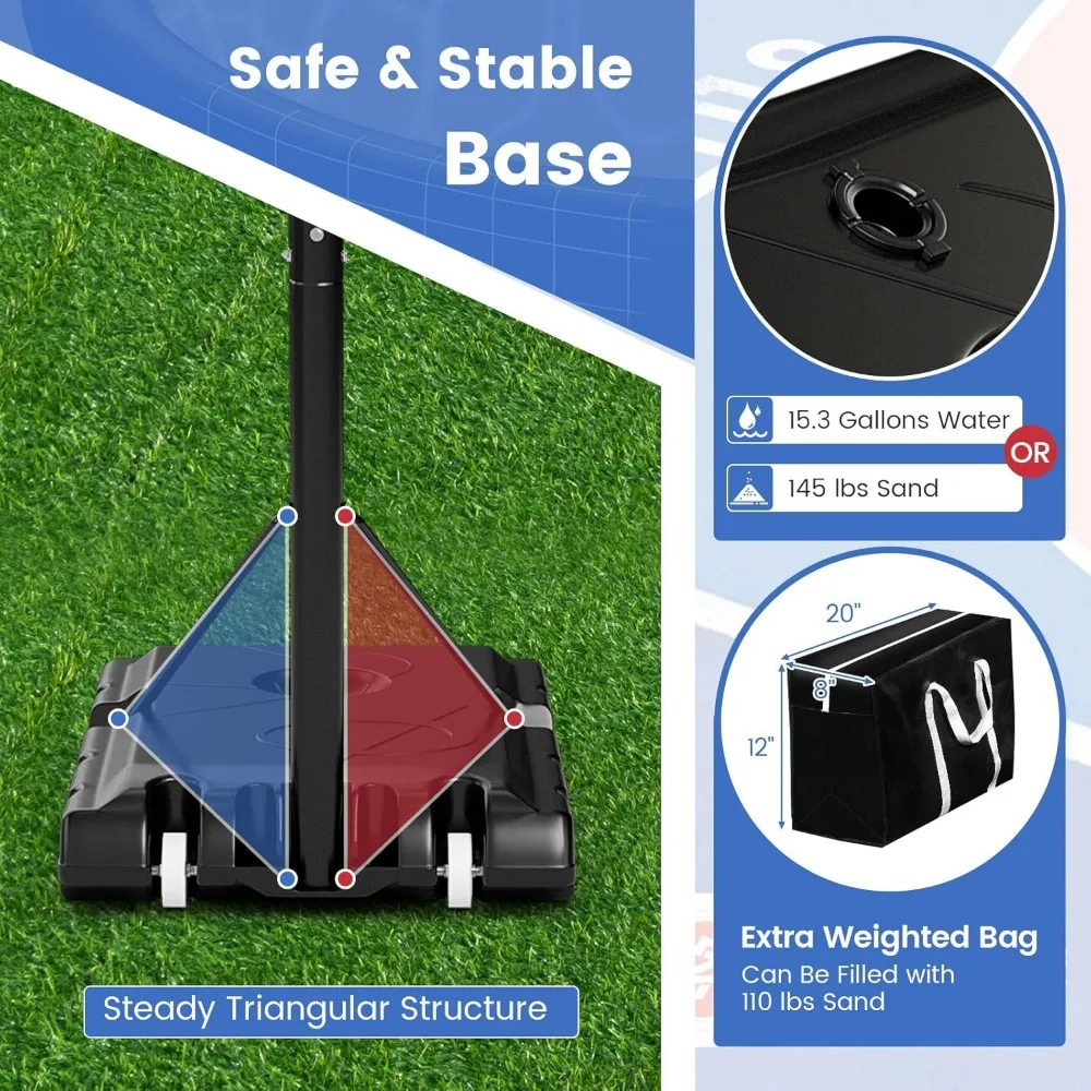 Golfe de basquete de altura ajustável de 4,6 a 10 pés com tabela inquebrável de 44 polegadas e aro de metal de 18 polegadas para jogo de aderência e tração