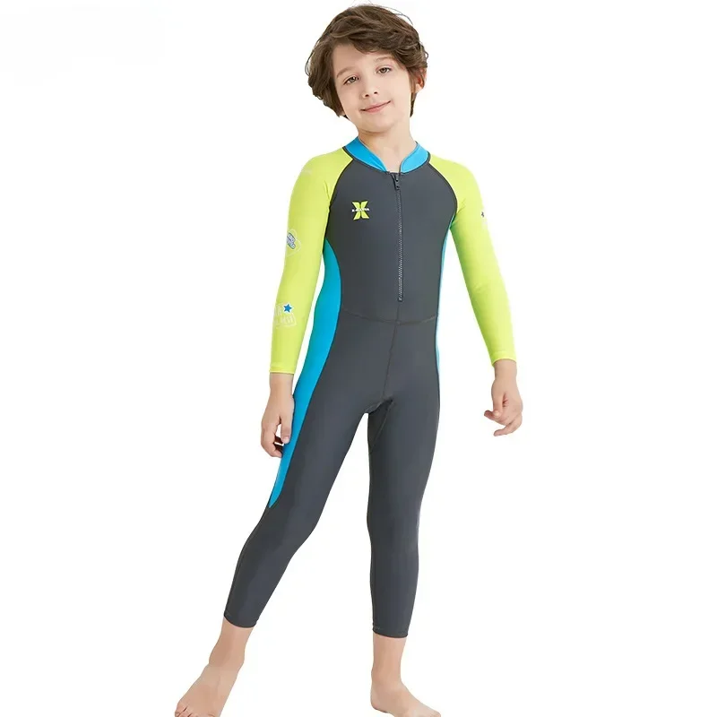 Summer children's one-piece diving suit outdoor long sleeved sunscreen surfing suit swimming fitness cycling quick drying suit
