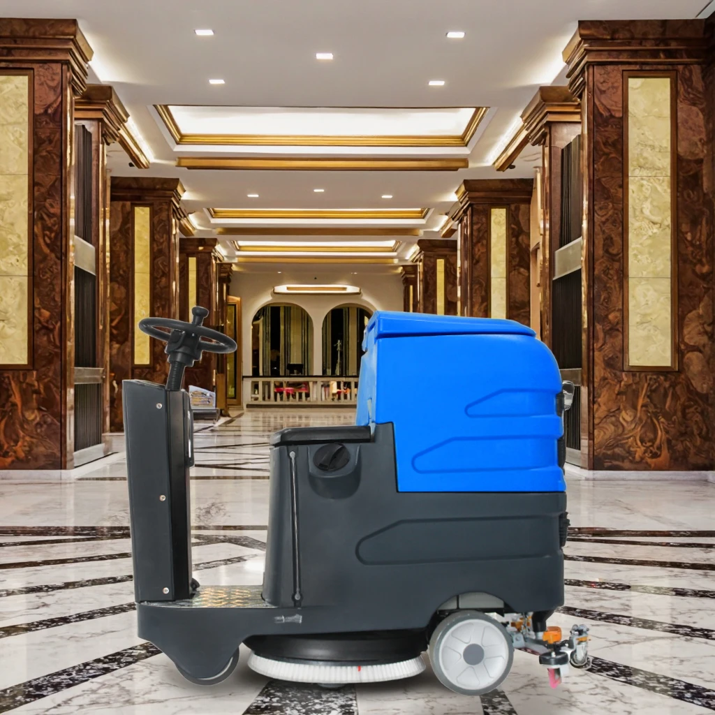 Small Automatic Ride-On Floor Scrubber Commercial Industrial Cleaning Machine for Tiles 24V Electric Industrial Commercial