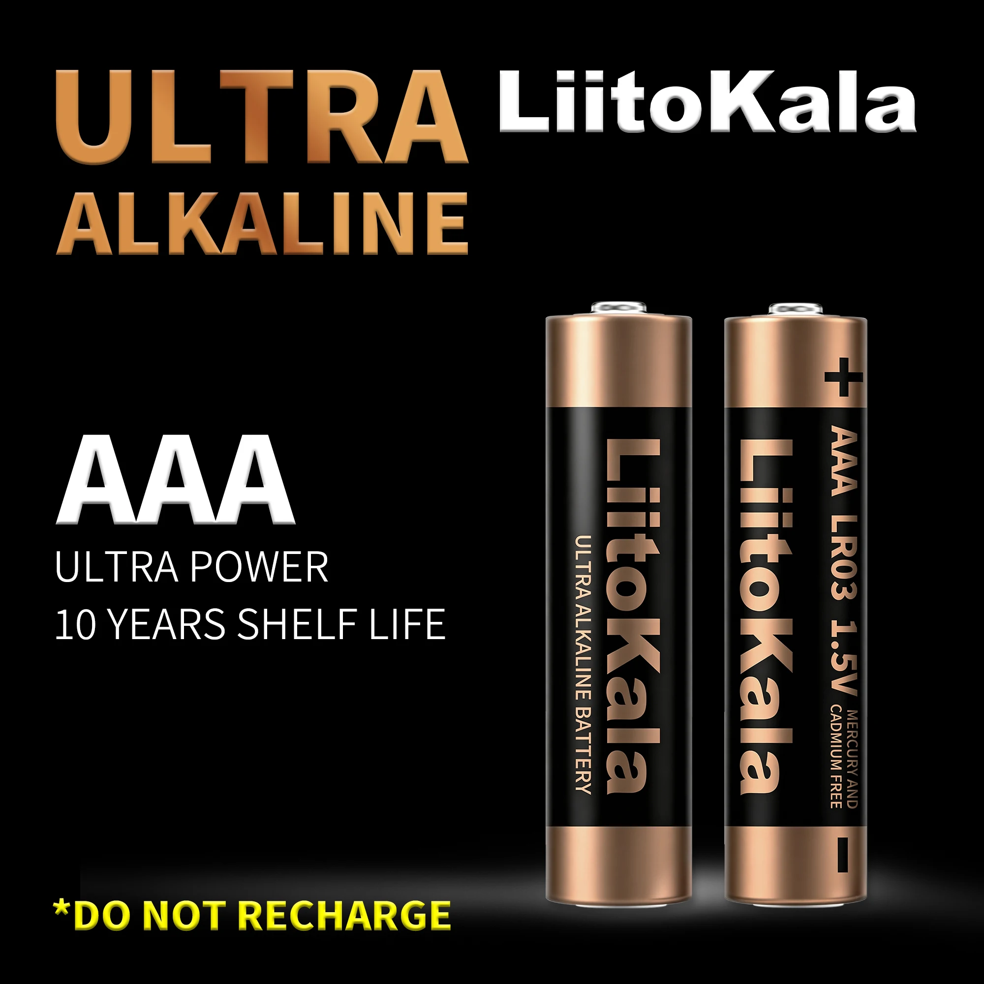 

LiitoKala AAA LR03 1.5V Ultra Alkaline Battery 10 Years Shelf Life Mercury & Cadmium Free for Remote Control Toys Mouse