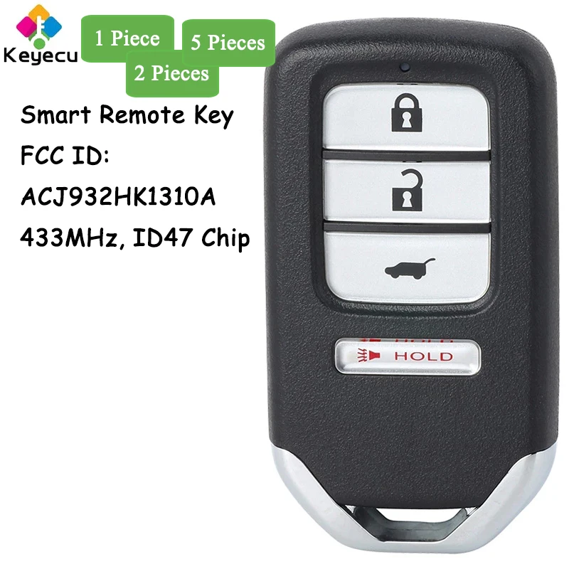 

KEYECU Smart Remote Control Car Key With 4 Buttons 433MHz ID47 Chip for Honda CR-Z 2016-2018 Fob 72147-SZT-A01, ACJ932HK1310A