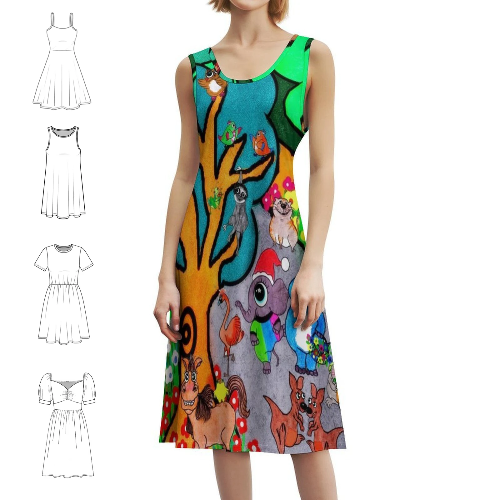 فستان كاجوال على الطراز الكوري على شكل غابة الحيوانات للنساء فساتين مكتب يومية بسيطة للسيدات ملابس نسائية على شكل غابة حيوانات