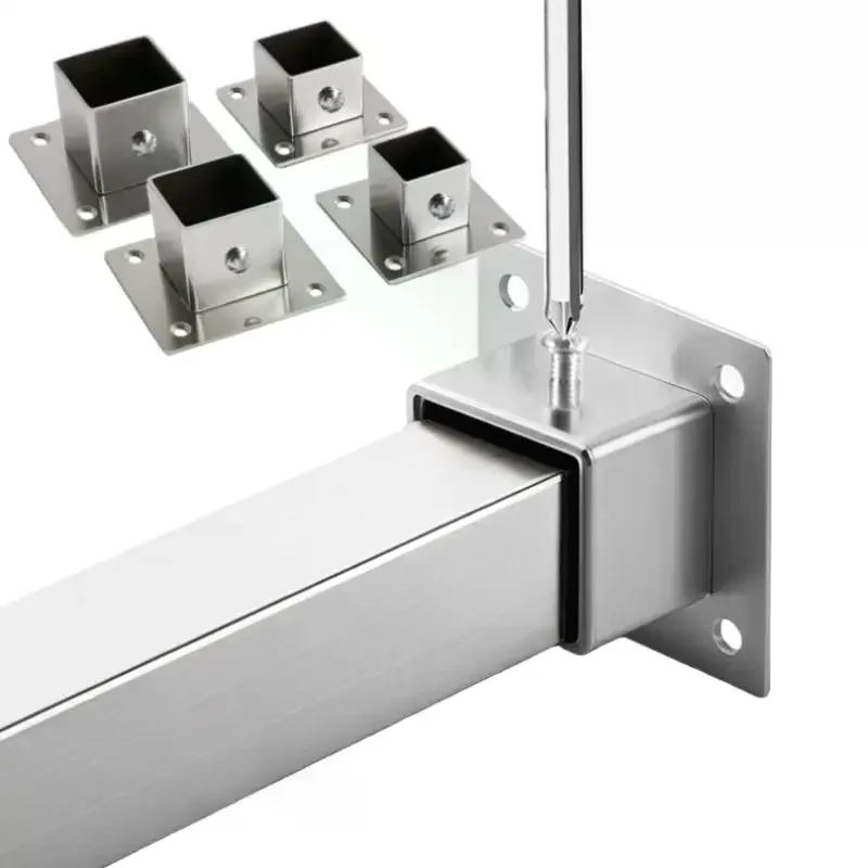 1Set Outer Dia. 25/30/35mm  Flange Base Stainless Steel Square Tube Connector Tube Elbow Corner Joint Fence Rail Clamps