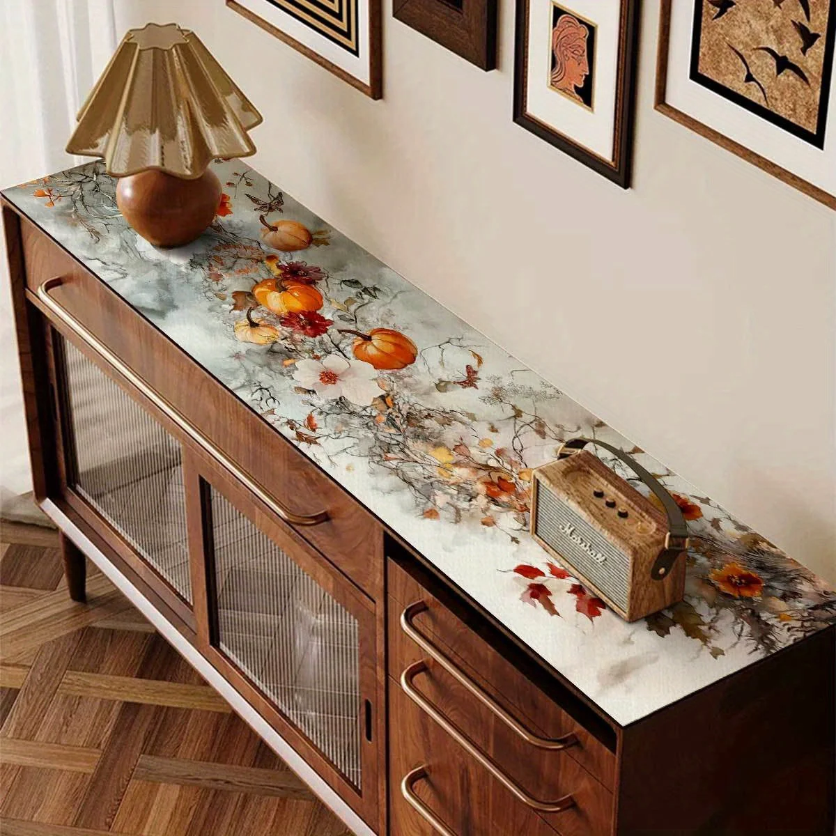 1pc Autumn Harvest Pumpkin & Floral Watercolor Table Runner, Fall Thanksgiving Dining Table Decor for Home Party & Festival