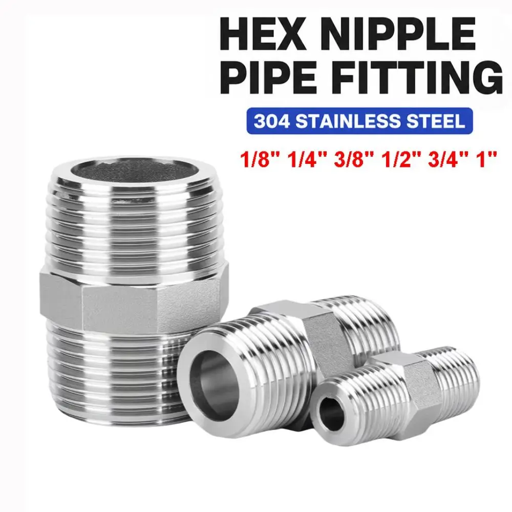 304 Stainless Steel Pipe Fitting Connector Male Thread Hexagonal Pipe Coupler 1/8 1/4 3/8 1/2 3/4 1