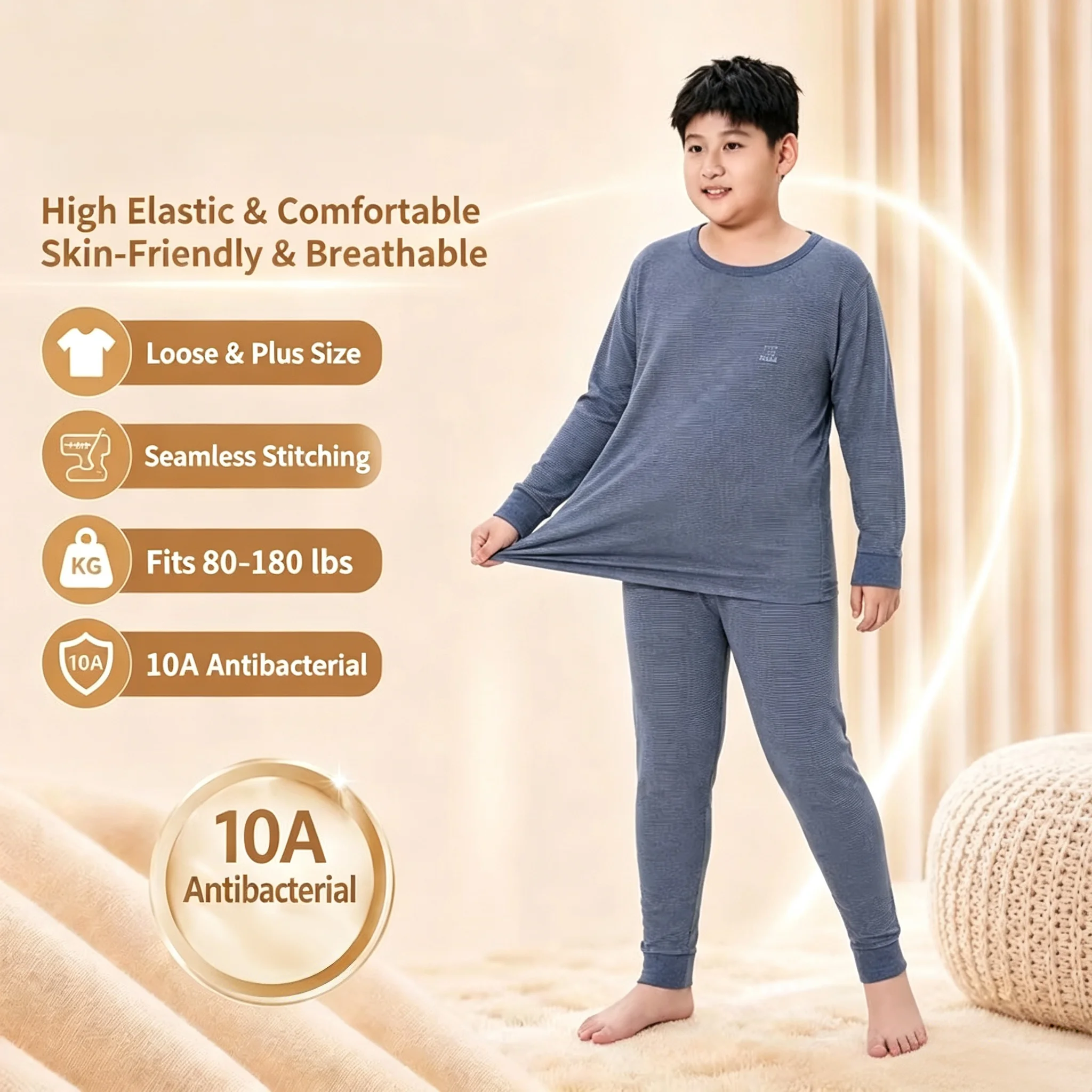 2026 2-piece Plus-size Children's Boys and Girls' Autumn/winter Thermal Underwear A Set Student Derong  Shirt and Thermal Pants