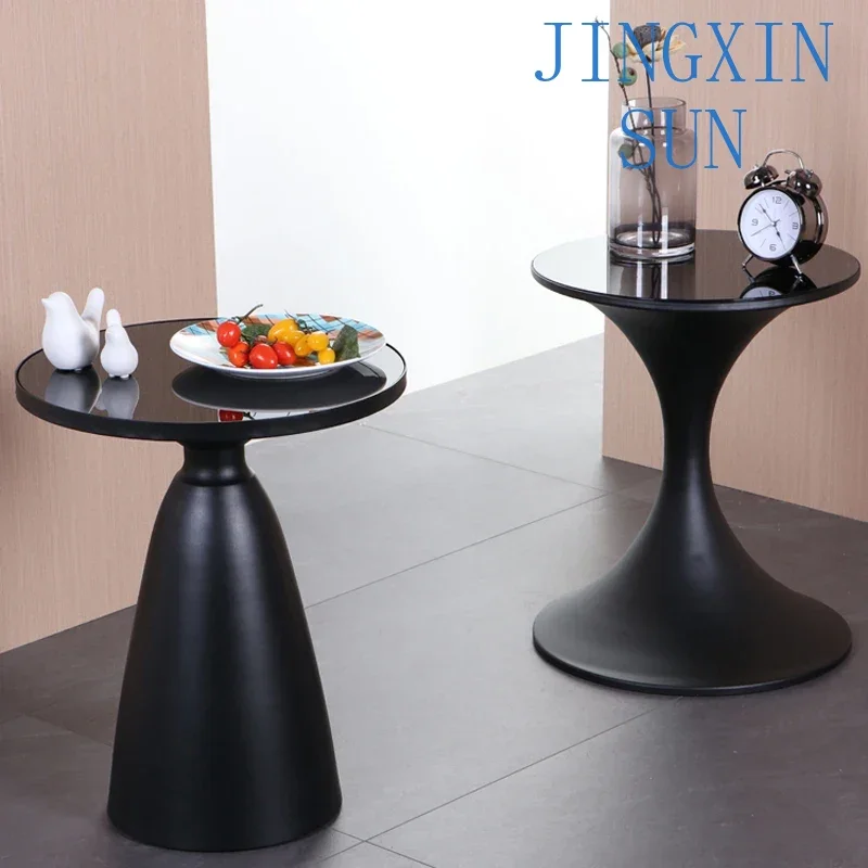 Nordic Furniture Design Luxury Black Round Sofa Side Table Modern Italian Minimalist Home Living Room Glass Small Coffee Table